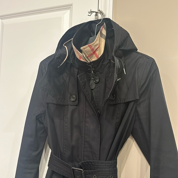 Burberry Jackets & Blazers - Burberry Brit Trench coat black removable hood check lining EXCELLENT condition